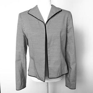 The Travel Collection Womens Open Front Blazer Size 12 Black White Basketweave